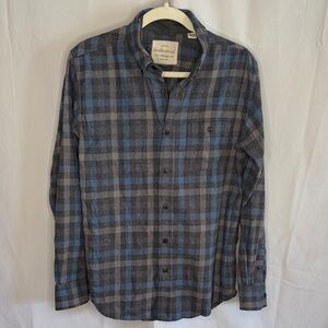 Weatherproof Cotton Flannel Button Down Shirt - Blue and Gray Checkered - Small
